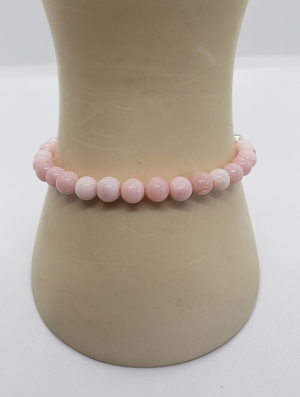 Natural Peruvian Pink Opal Beaded Bolo Bracelet in Sterling Silver